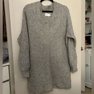 ASOS Design Grey Knit V-Neck Sweater Dress